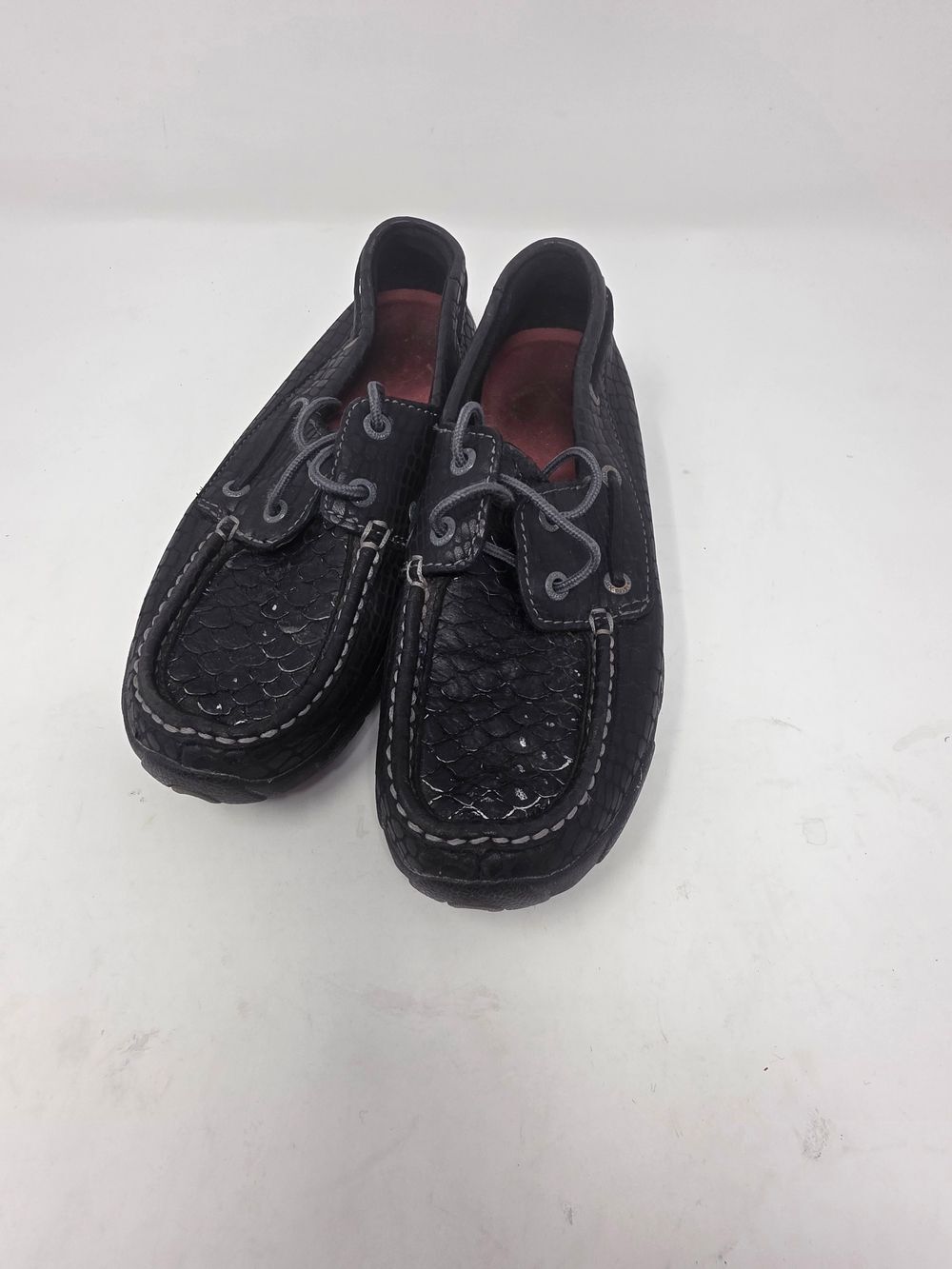 Twisted X Women’s Black Embossed Leather Boat Shoes Driving Moccasins Size 6M